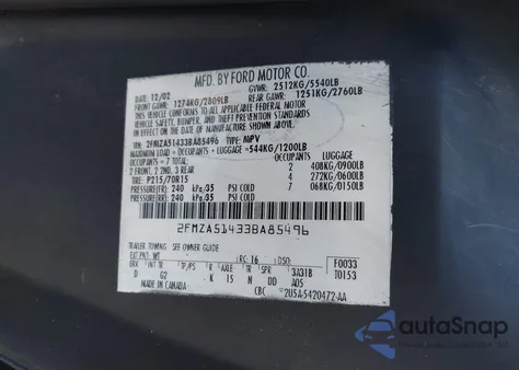 2003 Ford Windstar Lx z USA, uszkodzony, nr VIN 2FMZA51433BA85496